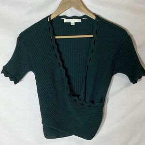 JONATHAN SIMKHAI Deep Green Scalloped Cross Over Top Size S